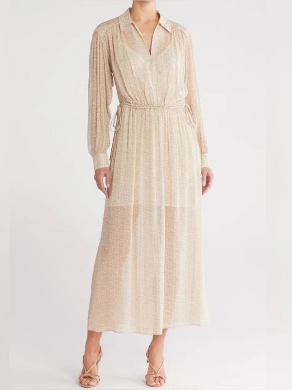 rag & bone Beige Textured Maxi Dress with Braided Waist Tie